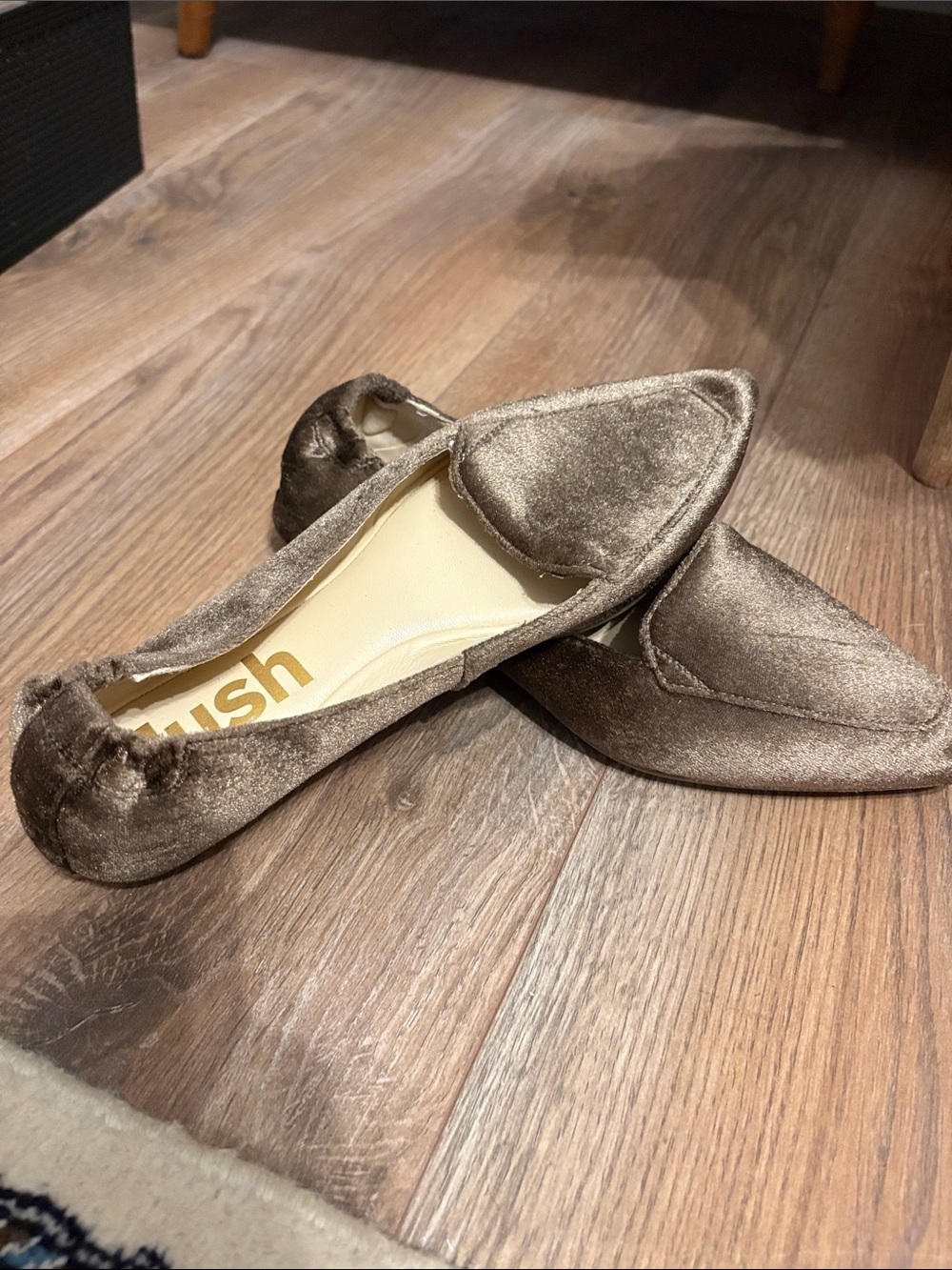 Hush Puppies Metallic Taupe Velvet Pointed-Toe Flats